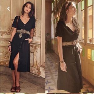 Sezane NWT 36 Marielle Dress Linen Blend Black